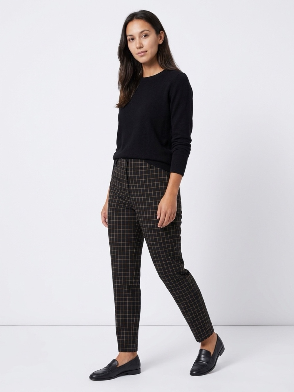 Charter Club Black Pants with Tan Windowpane Grid